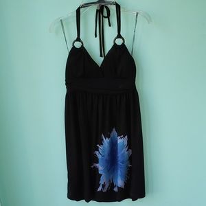 Halter Dress w Blue Flower